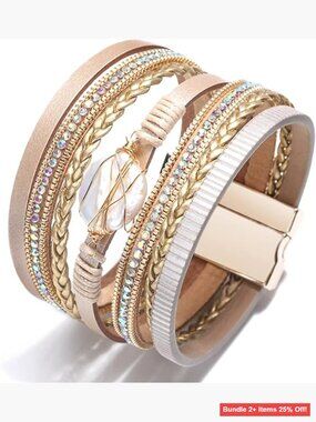 Multi-Layer Leather Wrap Bracelet Stackable Cuff Handmade Jewelry